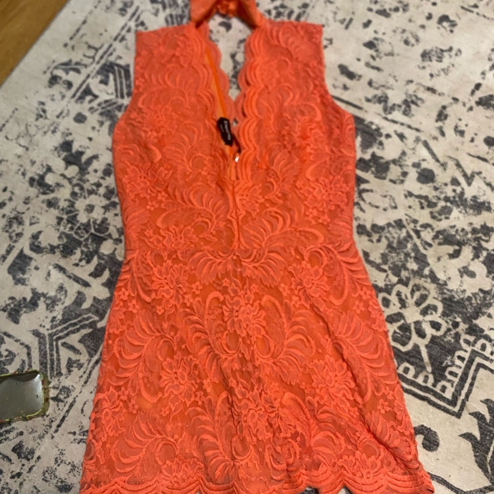Bebe Vibrant Orange Lace romper